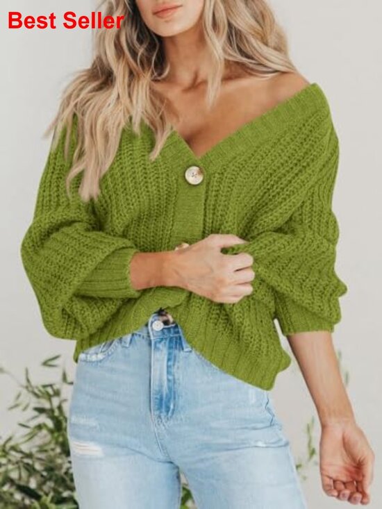 Chunky Knit Open Front Cardigan Sweater Long Sleeve Button Loose Outerwear - Picture 2 of 7